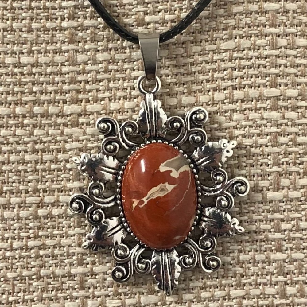 Redstone Natural Stone Sunflower Pendant Hollow Pattern Gemstone Necklace